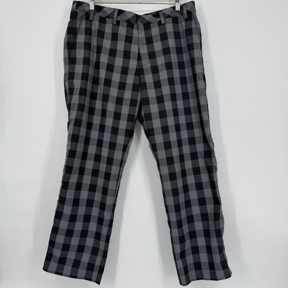 Adidas Mens Golf Pants Plaid Check Black Grey‎ Flat Front 36x30 - Picture 2 of 7
